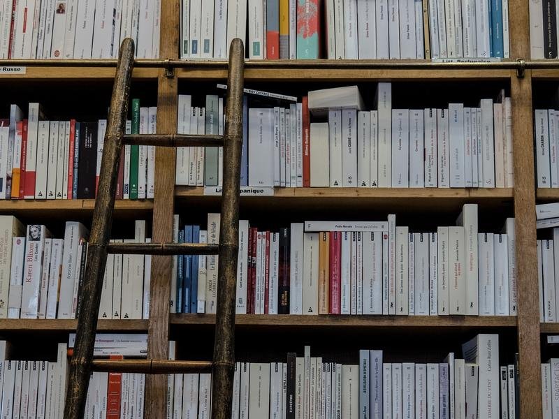 library, books, ladder