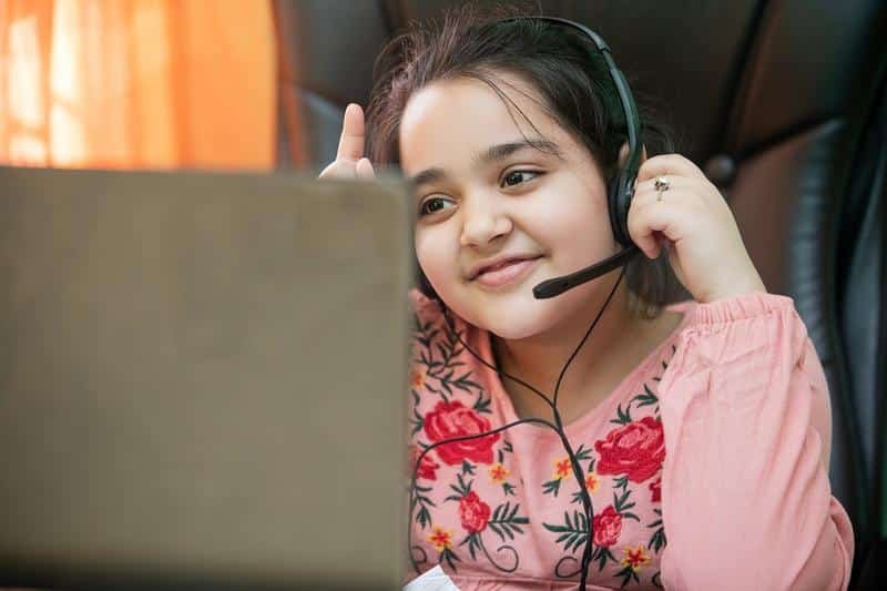 online school, distance learning, little girl