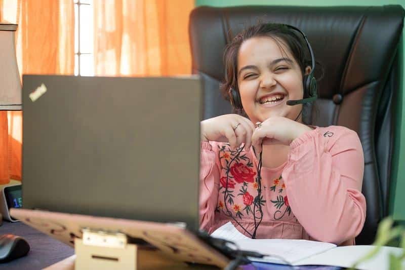 online school, distance learning, little girl