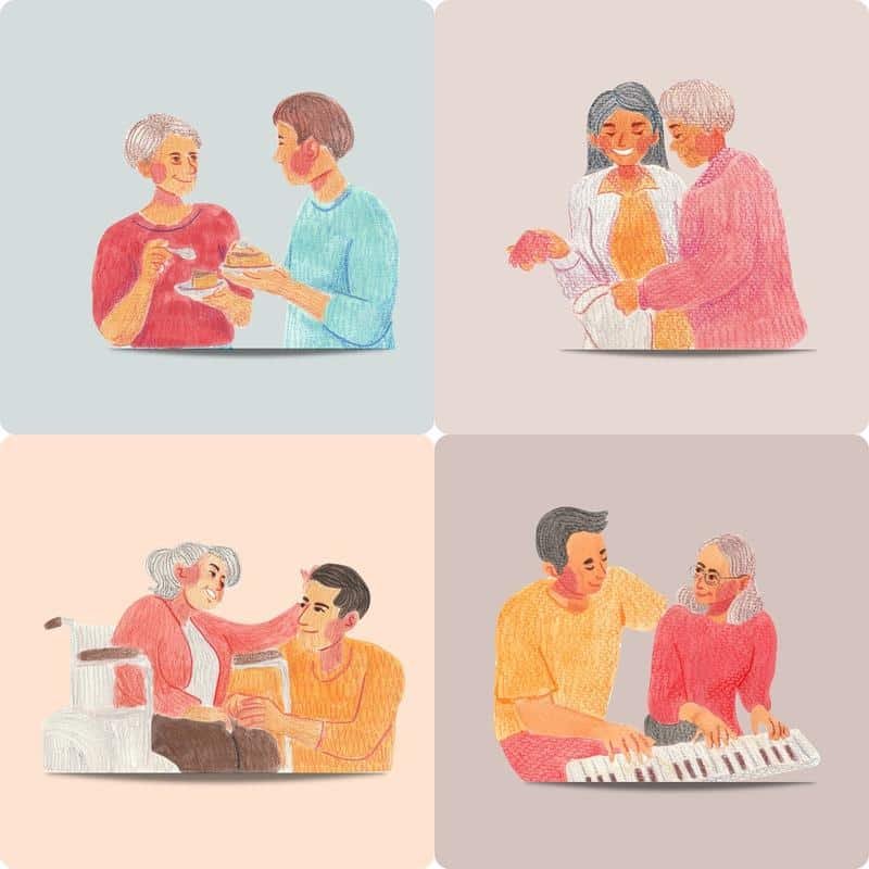 care for the elderly, retirement home, artwork