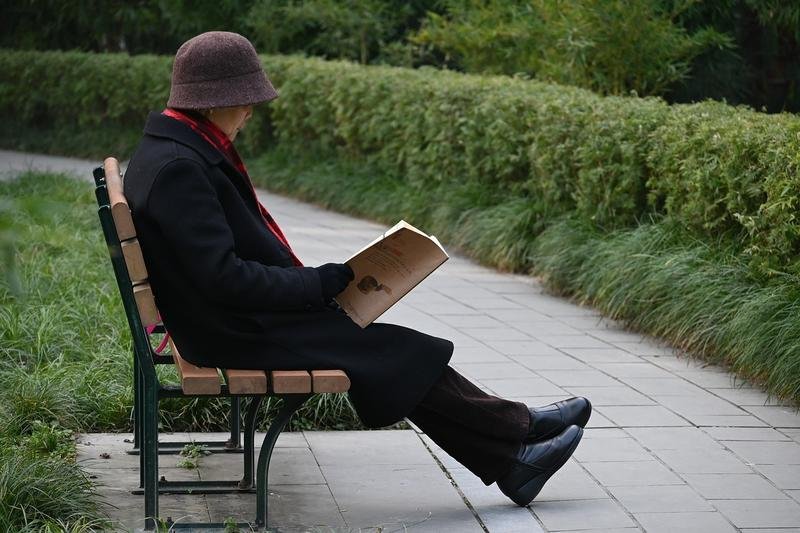 old man, reading, park