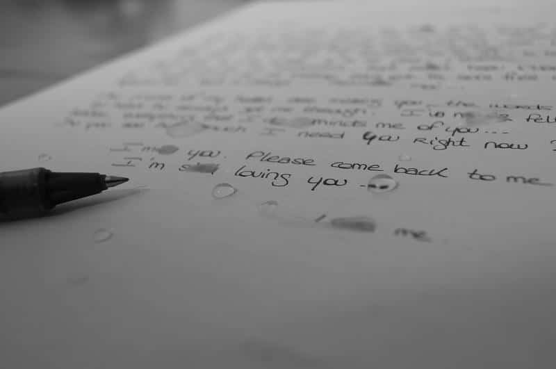letter, tears, sad
