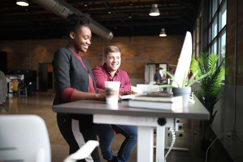 office desk, workspace, coworkers