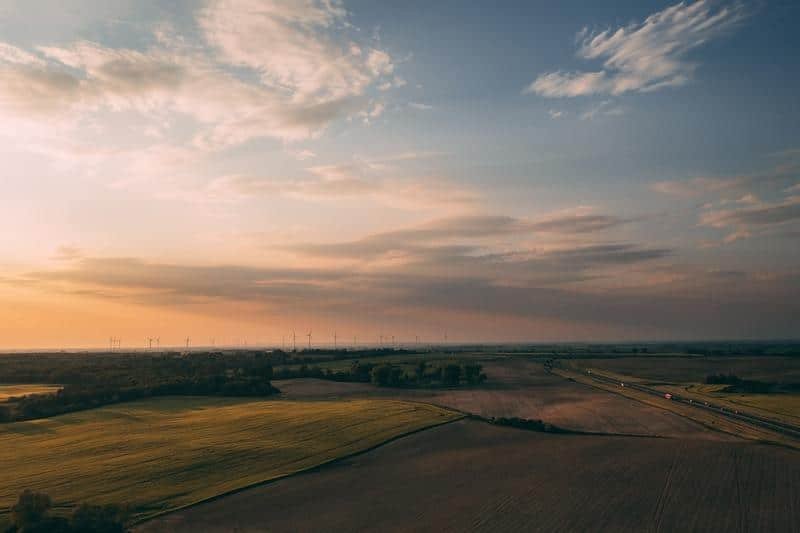 fields, countryside, sunset