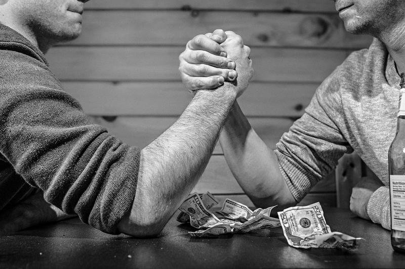 arm wrestling, bet, monochrome
