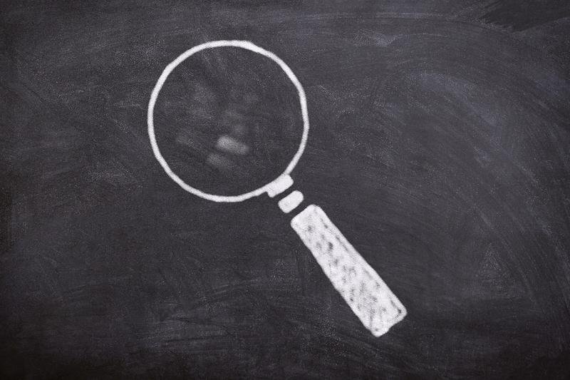 board, chalk, magnifying glass