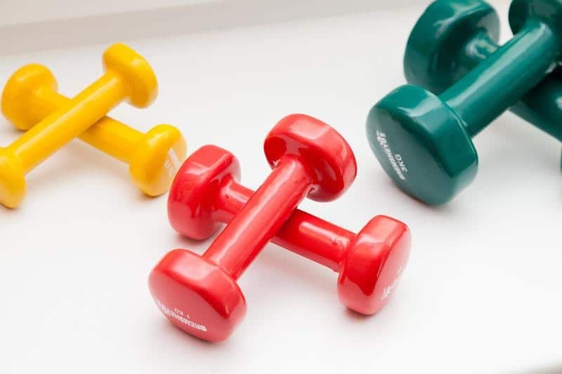dumbbells, colour, red