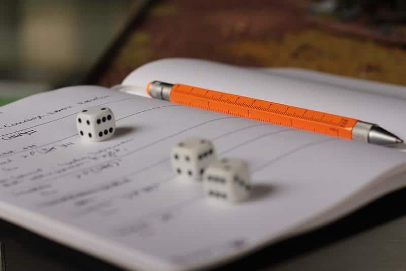 block, pen, dice