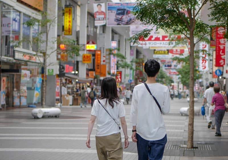 couple, street, city